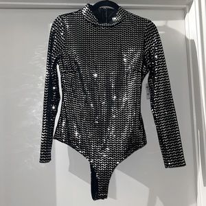 Charlotte Russe Black and Silver Sequin Long Body Suit. New with tags